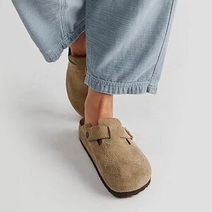 BIRKENSTOCK Taupe Suede Boston Soft Foot Bed Mules - 39